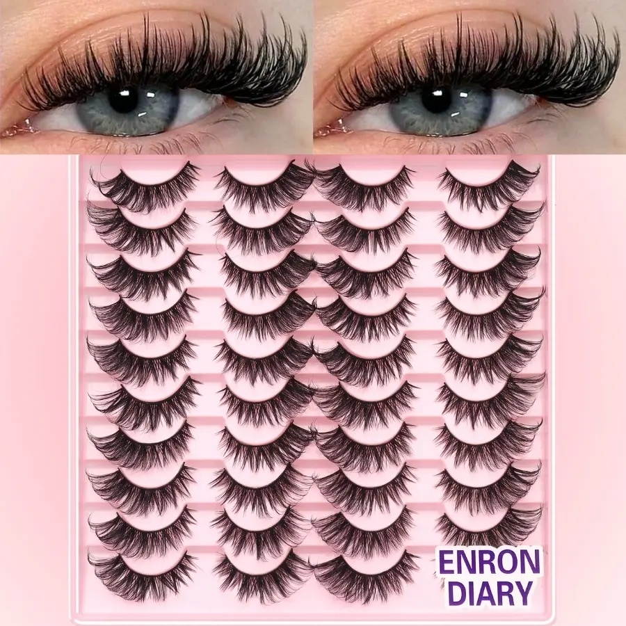 ENRON DIARY 20 Pairs of Flawless Makeup 3D High Quality Eyelashes - Fancy Lashes, Luxurious Fluffy Voluminous Cat Eye Style, Natural Look Crisscross Lashes, D-Curl, Fragrance-Free, Multi-Pack for Dramatic Eye Enhancement, Eyelash Set False Eyelashes Set