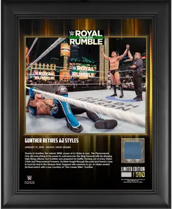 Gunther and AJ Styles WWE Framed 13" x 16" 2026 Royal Rumble Collage with a Piece of Match-Used Canvas - Limited Edition of 500
