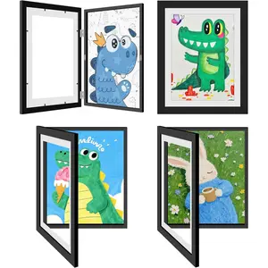 4 Pack Kids Artwork Frames Changeable 8.5 x 11 Inch Children Art Projects Children Art Frames Front Opening Picture Display Frame Holds 150 Drawings for Craft, Room, Portfolio, Black
