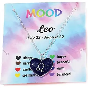 12 Constellation Sign Heart-shaped Pendant Necklace with Card Adjustable Chain Enamel Zodiac Thermochromic Necklace for Women Men Color Changing Mood Astrology Horoscope Jewelry