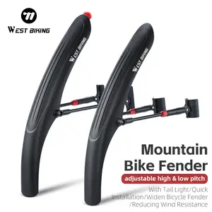 WEST BIKING 26-29 Inch Bicycle Fender Extended Plastic Taillight Mudguard for Mountain Bike BMX Cycling