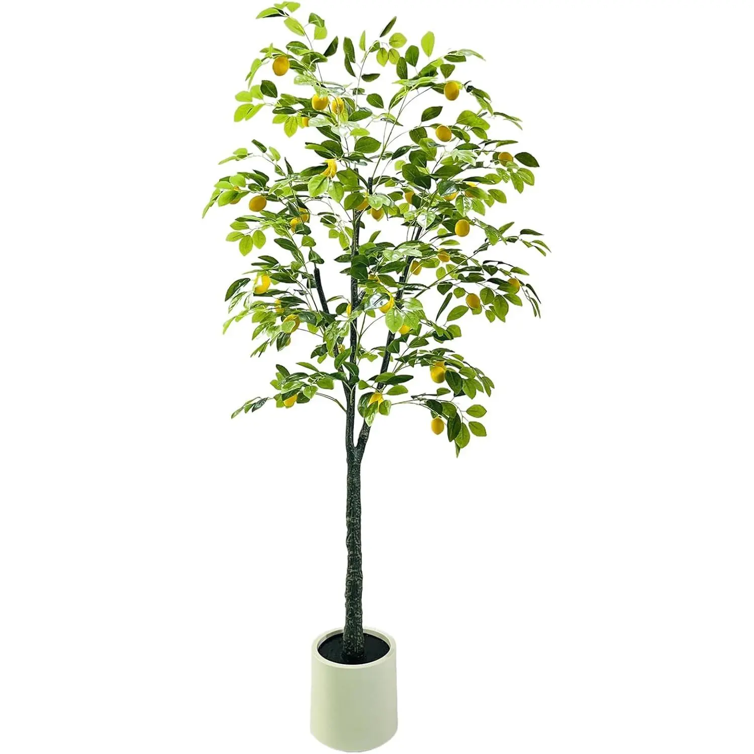 GARVEE 6FT Pre-Assembled Synthetic Lemon Potted Plant - Realistic Decorative Faux Tree with Fruits, Natural Look, Leaf Pattern in White Planter for Home, Office Indoor Furniture Decor