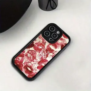 Red Lipstick Kisses Romantic Background Art  Black Phone Case For IPhone X/XS/11/12/13/14/15/16 Pro- Sleek & Durable Cover For Cool Guys & Girls, Anti-Scratch With Full Camera Protection- Perfect Unisex Gift,Stylish & Durable- Perfect Gift For Him/Her