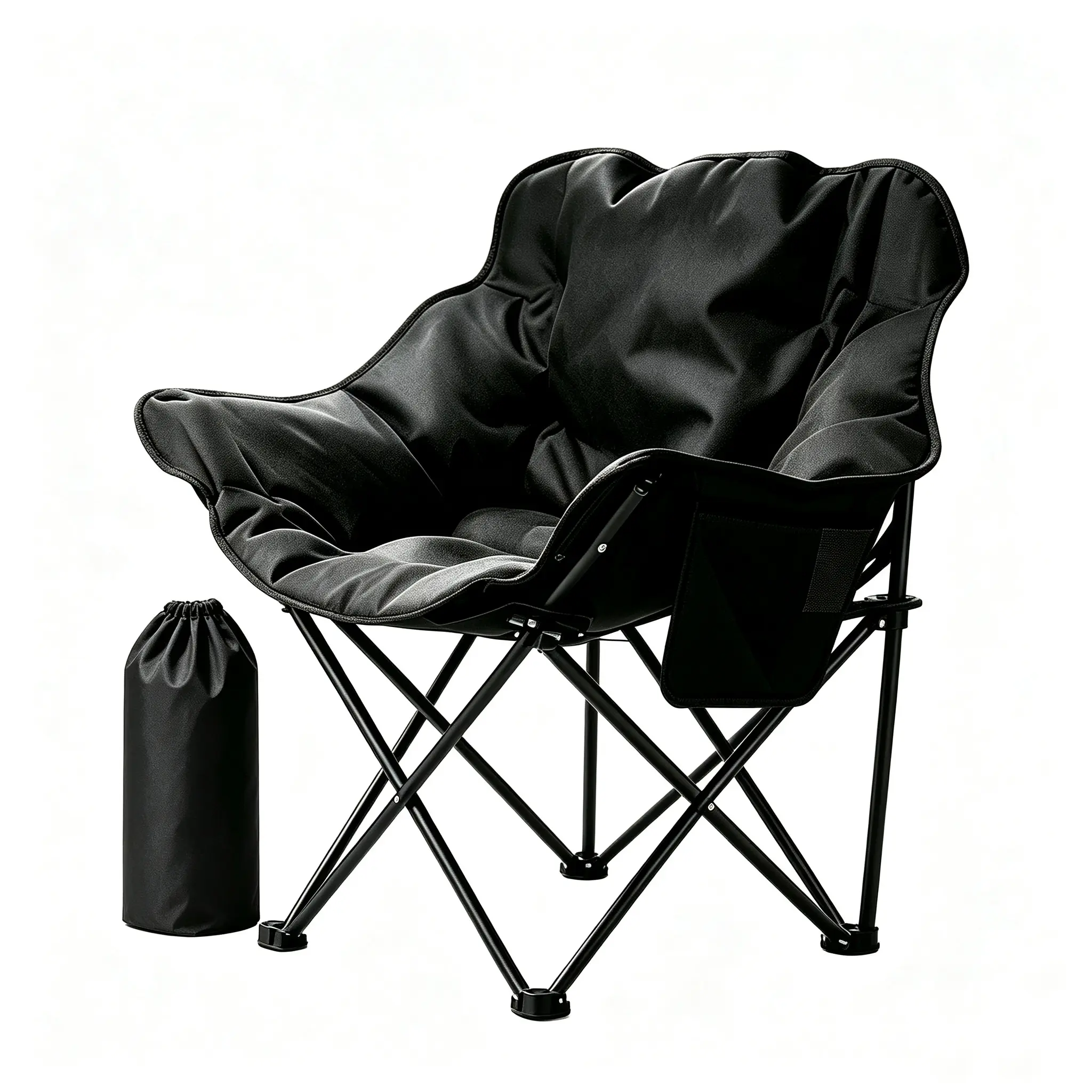 Portable Folding Moon Shape Camping Chair With Cotton - Collapsible, Sturdy, Stable, Heavy-Duty Construction, Quick Setup for Outdoor Camping & Hiking