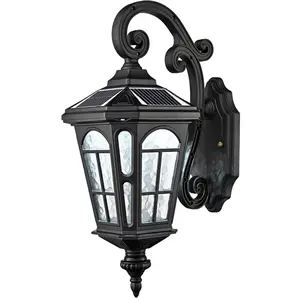 HOLKIRT Solar LED Outdoor Wall Light, Dimmable LED Exterior Sconce with Remote, Water-Rippled Glass Shade, IP54 Waterproof Solar Light for Patio Porch Backyard Garage, 4-Color Selectable