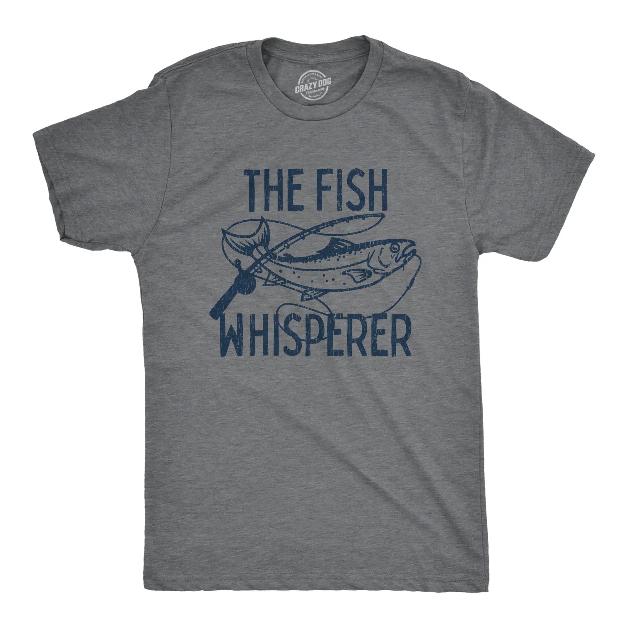 Mens The Fish Whisperer T Shirt Funny Fishing Lake Time Graphic Novelty Tee Mens Funny T Shirts Cool Vintage Fashion T-Shirt Gift Classic Menswear Funny Fishing Short Sleeve Novelty Tees for Guys Dark Grey