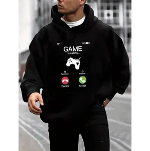 Stylish Men's Game Console Print Hoodie With Kangaroo Pocket For Winter Streetwear And Casual Fall Fashion Perfect As Gifts