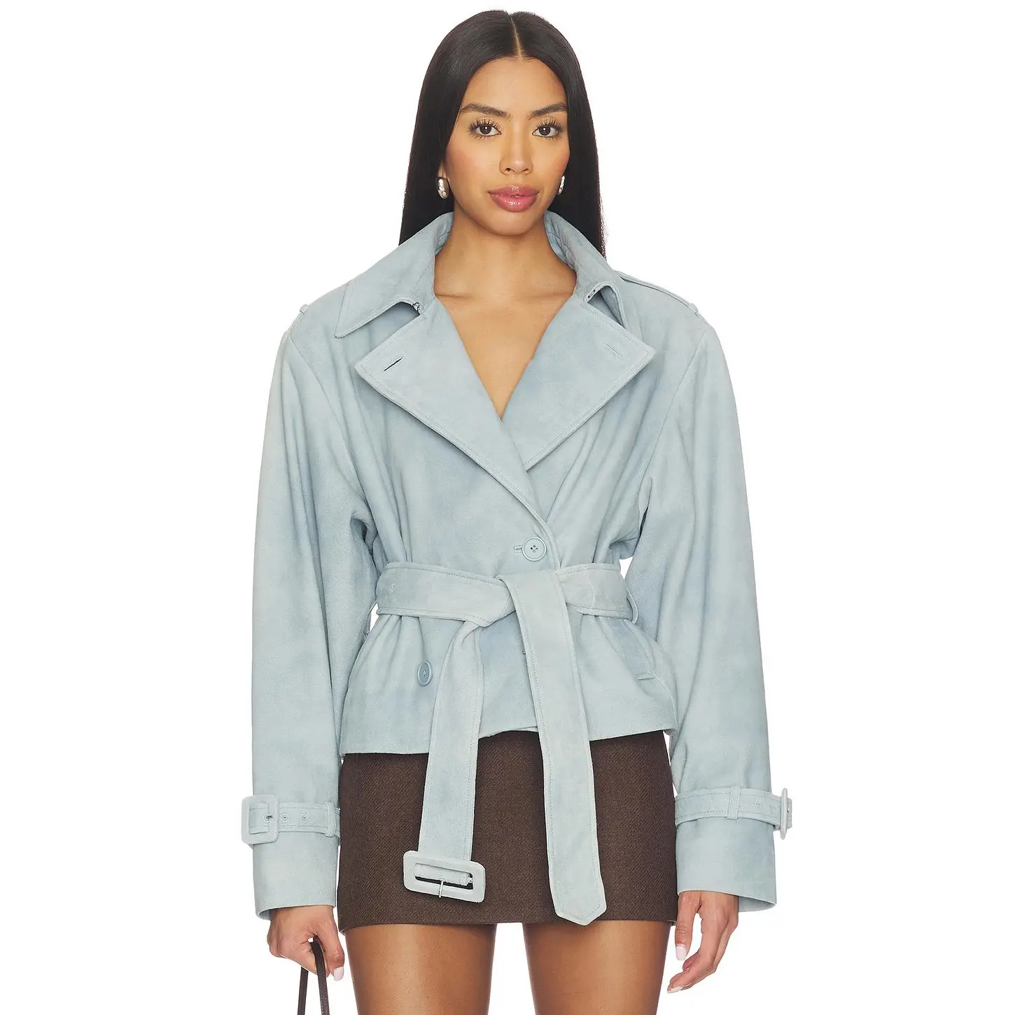 LAMARQUE Dhana Cropped Trench Coat in Distressed Blue