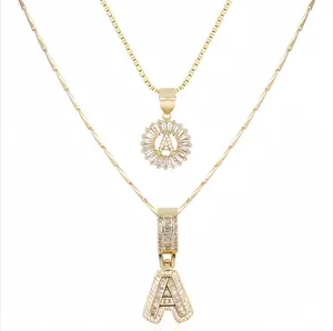 Sparkle Pop Co Women's 2-Pack 14K Gold Plated Bubble Letter Initial Pendant Necklaces - Cubic Zirconia, Adjustable Length, Copper-Zinc Alloy, Gold ,  for Women, Ideal for Parties, Birthdays summerwins jewelry waterproof