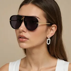 Trendy Pilot Aviation Sunglasses UV400 Protection, Gold Trim Black Frame Unisex Designer Fashion Shades