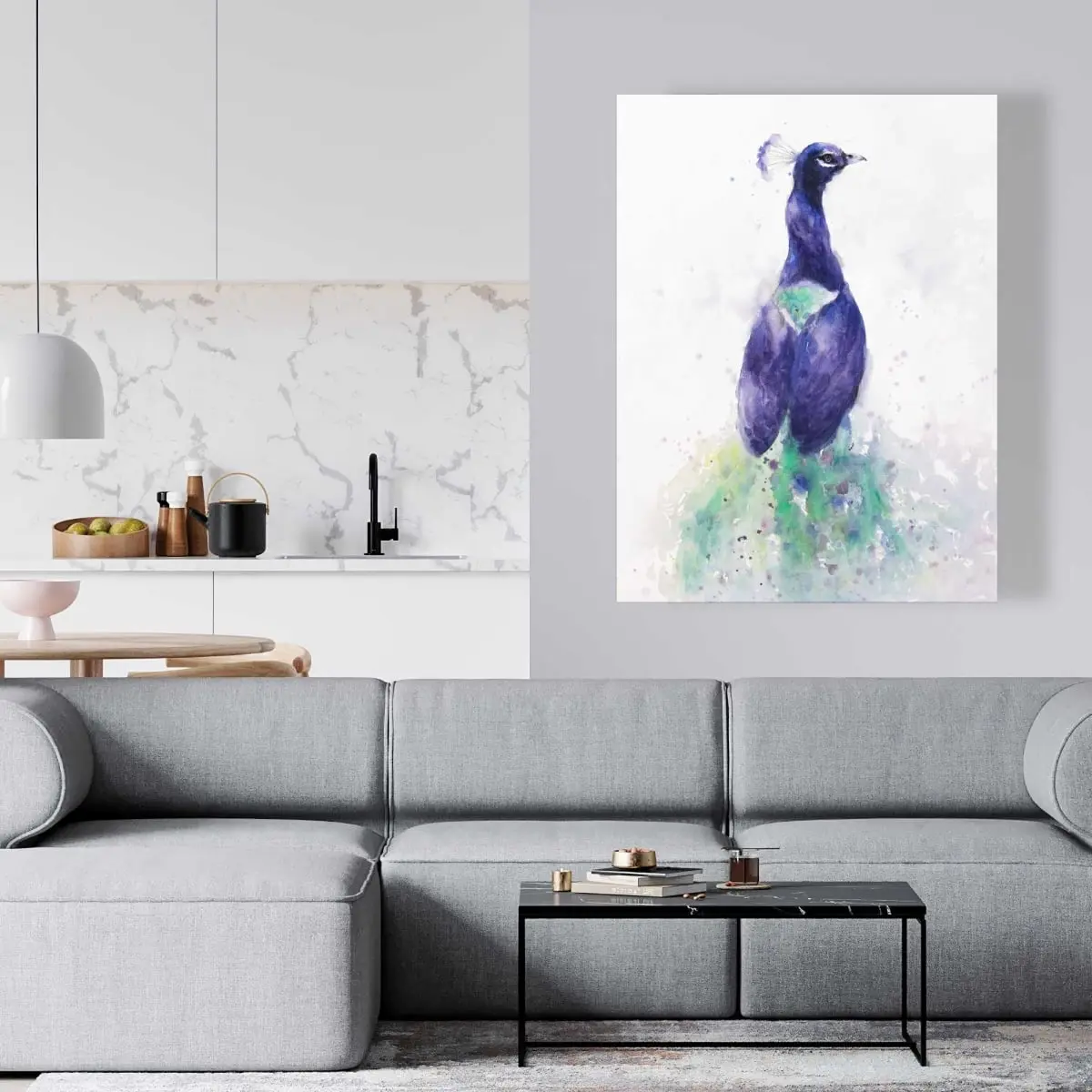 212 MAIN Graceful Peacock Nature Wall Print - 36x48 in. Canvas Artwork, Art Illustrations, Modern Art Design Home Decor Accessory for Bedroom