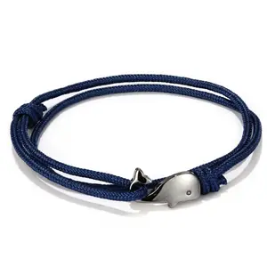 Cute Little Whale (Black) Nylon Rope Double Row Wrap Bracelet 14 Inches Adjustable Elegant Statement Piece for Everyday Use