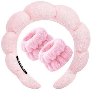 Zkptops Spa Headband for Washing Face Wristband Sponge Makeup Skincare Headband Terry Cloth Bubble Soft Get Ready Hairband for Women Girl Puffy Padded Headwear Non Slip Thick Hair Accessory