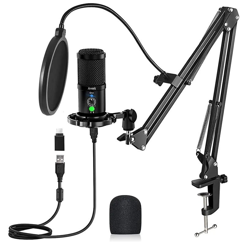 USB Condenser Podcast Microphone Kit,Aveek Microphone for Music Studio Recording/Gaming,Streaming Microphone with mute/Unmute,Mic with Boom Arm,for PC and Phone,Skype,YouTube,Karaoke Gaming Recording summerwins