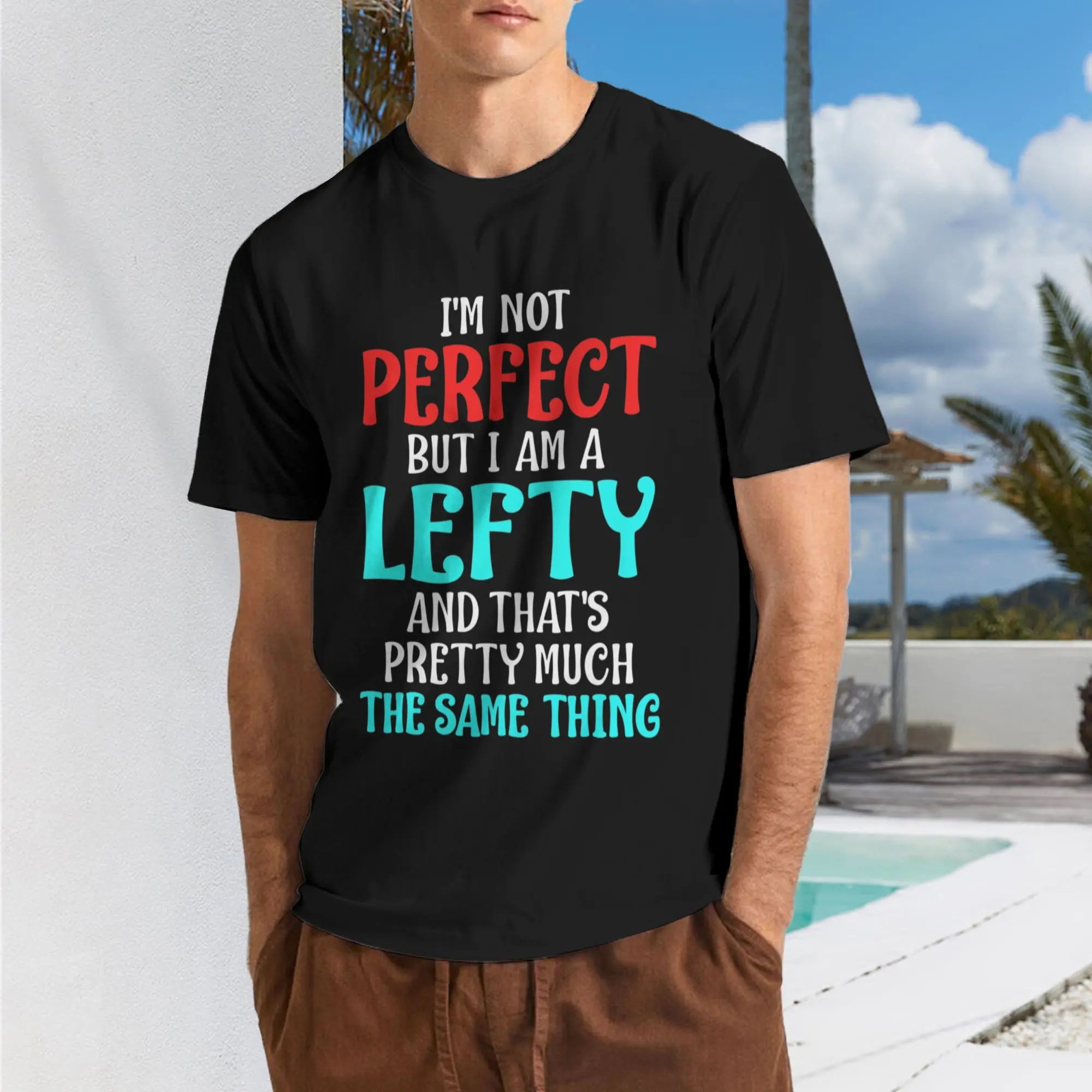 Men'S Funny Lefty Quote T-Shirt I'M Not Perfect But I'M a Lefty Graphic Tee Bold Red Teal Lettering