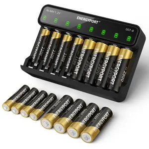 ENERGYPORT AA 2800mAh (8 Pack) and AAA 1100mAh (8 Pcs) Ni-MH Rechargeable Batteries, 1.2V Fast Charging with 8 Bay Smart Charger