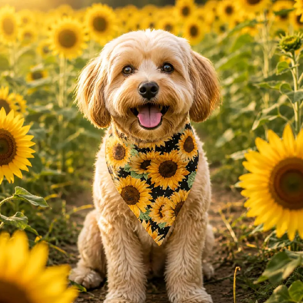 Sunflowers, Over the Collar Pet Bandana, Pet Accessories, Pet Scarf