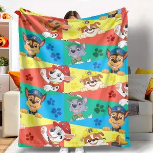 Paw Patrol Flannel Blanket Cartoon Pups Print Super Soft Lightweight Cozy Plush for Sofa Bed Travel Camping Home Decor Gift for Family Friends Holiday Decor