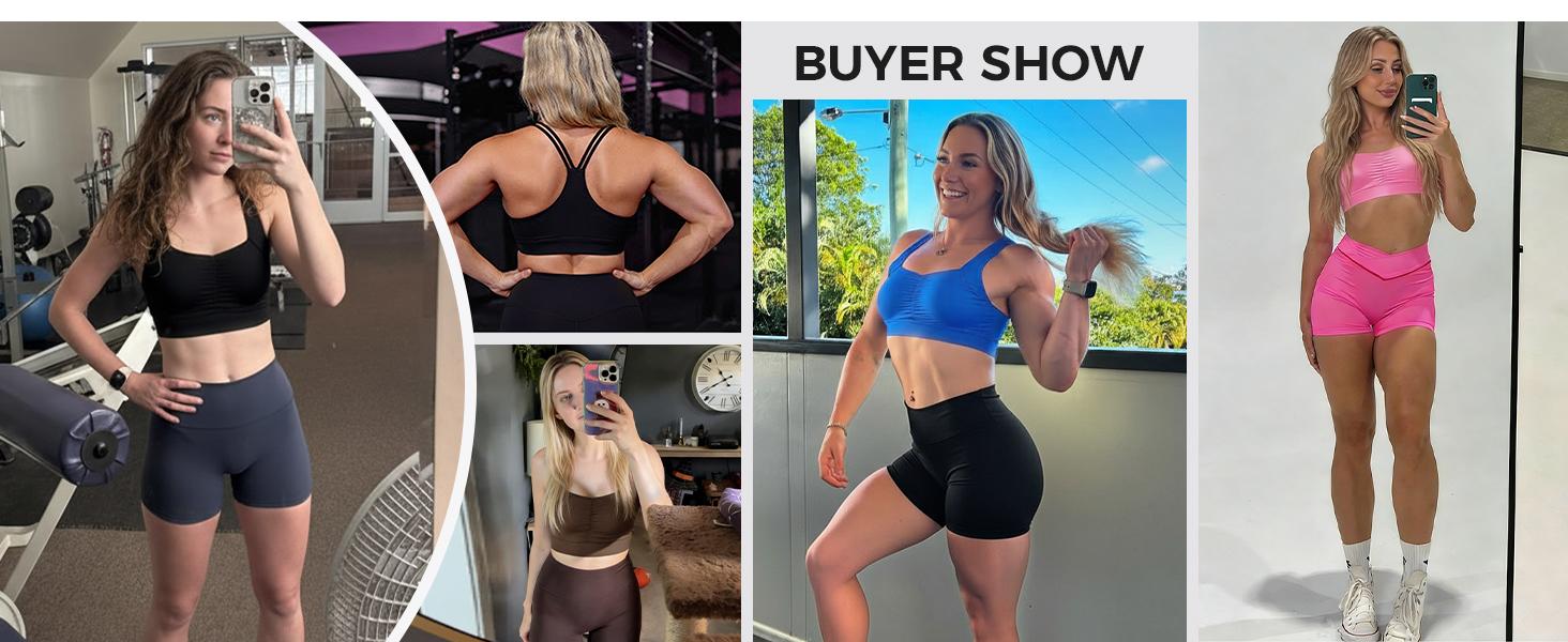 Aoysky Womens Buttery Soft Racerback Sports Bra Square Neck Ruched Padded Y-Back Workout Gym Crop Tank Tops