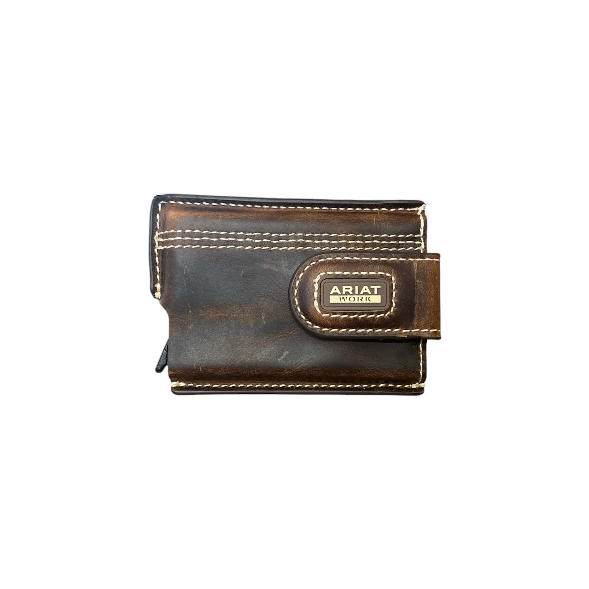 Ariat Men's Western Distressed Genuine Leather Slim Utility Wallet - Money Clip, Card Ejector Trigger, Functional Men's Wallet for Western Style Enthusiasts