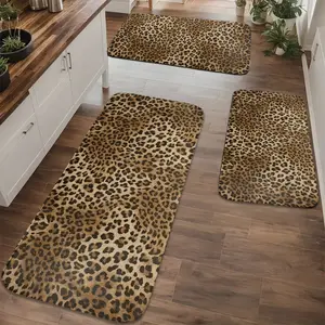 1/2/3pcs, Brown and Black Leopard Print Pattern 2D Flat Printing, Home Decor, Home Mat Set, Suitable for Kitchens and Bathrooms, Soft and Thick Indoor Entry Rug, Non-Slip and Easy-to-Clean Bottom, Long Strip Rug, Leopard Print Rugs