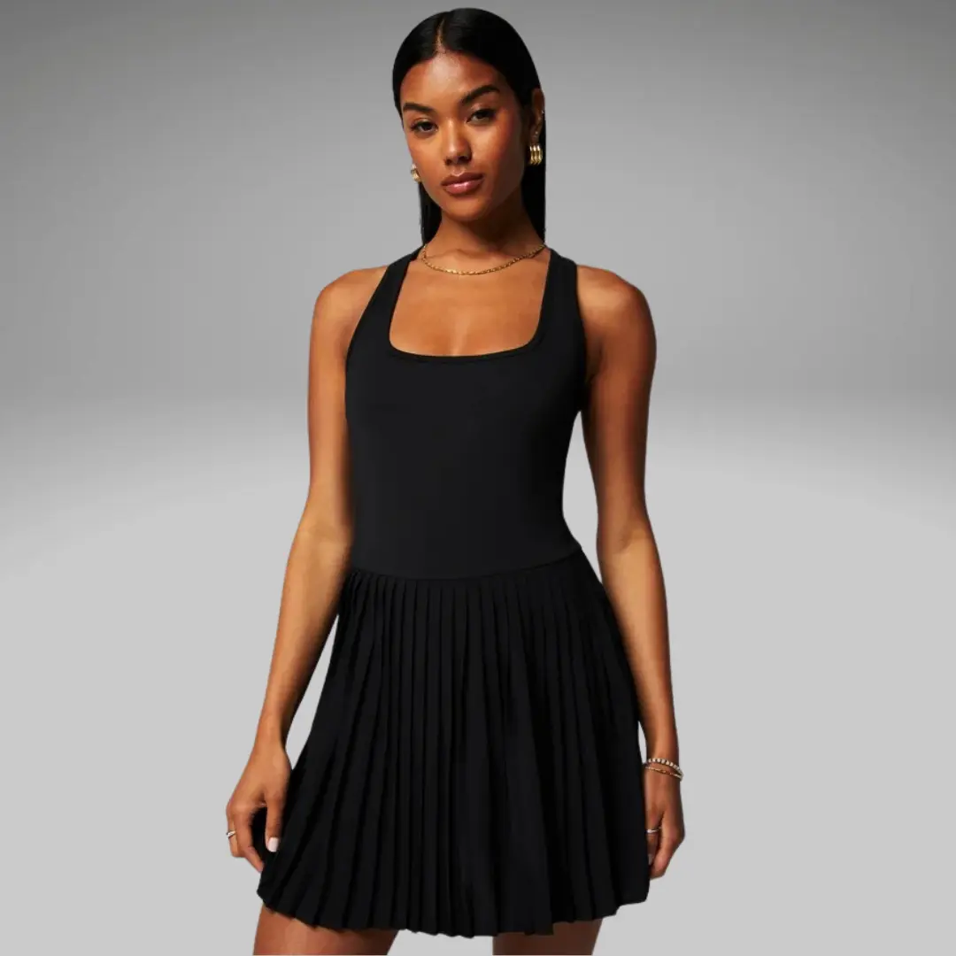 Fabletics Women's Hot Shot Pleated Casual Dress - Everyday, Short-Length, Built-In Bra, Functional Pockets