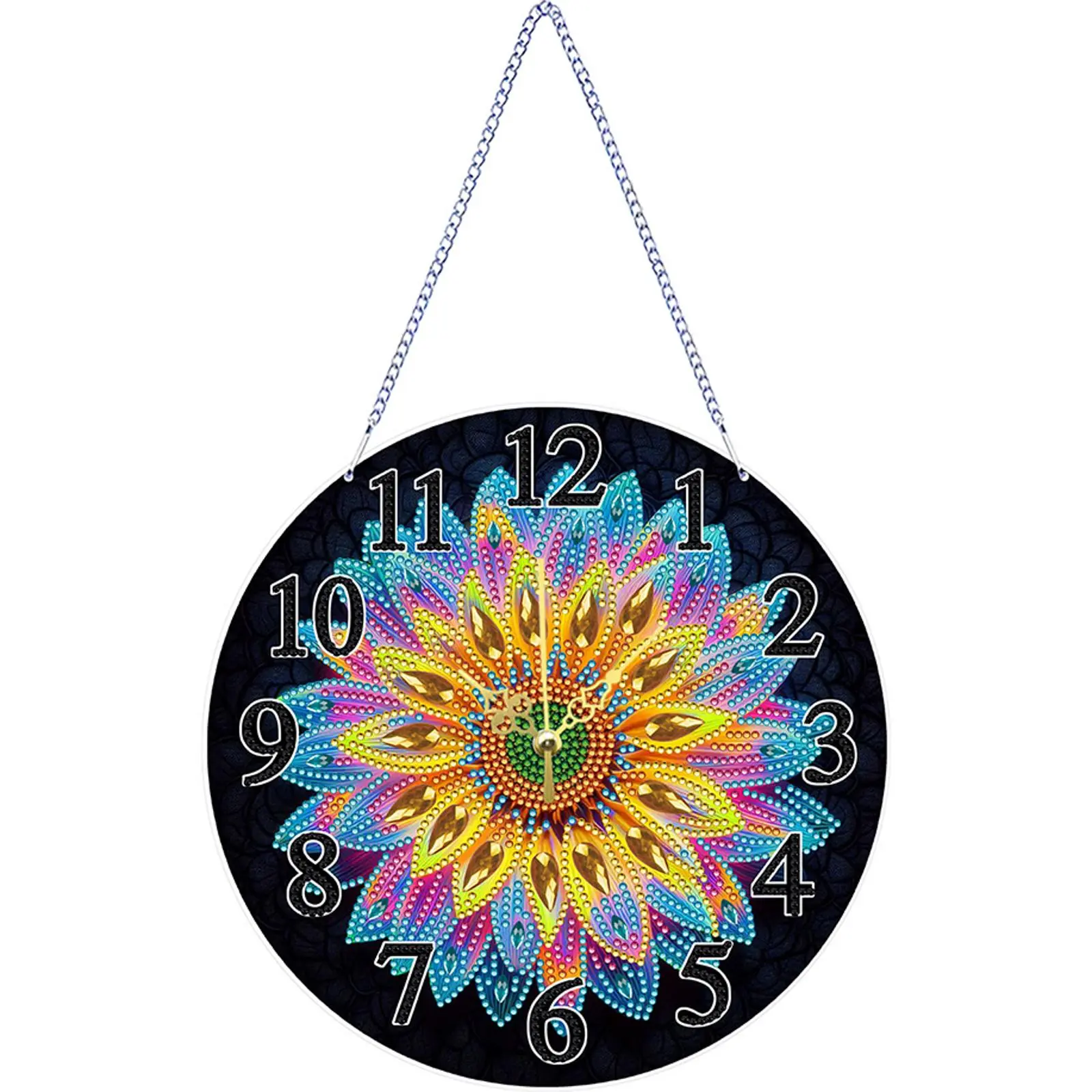 2D Flat DIY Irregular Shaped Drilling Diamond Painting Ornament with Clock Function Diamond Painting Clock Pendant Diamond Art Clock Pendant Kit for Living Room Decoration