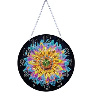 2D Flat DIY Irregular Shaped Drilling Diamond Painting Ornament with Clock Function Diamond Painting Clock Pendant Diamond Art Clock Pendant Kit for Living Room Decoration