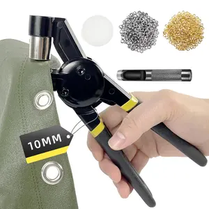 Grommet Tool Kit, 3/8" Handheld Eyelet Kit Manual Grommet Press, Eyelet and Ring Kit with 200 10mm Grommets (100 Gold, 100 Silver), Hand Tools