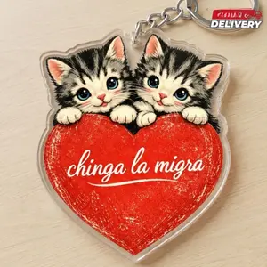 Chinga La Migra Acrylic Keychain, Cute Sibling Cat Abolish ICE Keychain