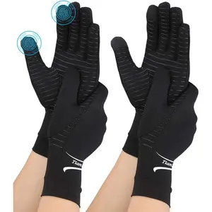 2 Pairs Copper Arthritis Gloves for Hand Pain, Full Finger Compression Gloves for Men Women, Relieve Swelling, Carpal Tunnel, Support Wrist, Joint for Crocheting (Touch Screen, Large)