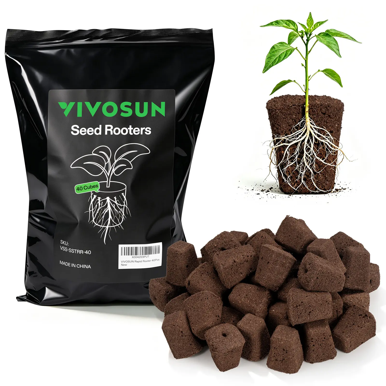 VIVOSUN Seed Rooter, Plant Starter Plugs, 40 Cubes | Support Robust Roots for Seedlings and Cuttings, Designed for VSeed Smart Box & Seed Starter Trays