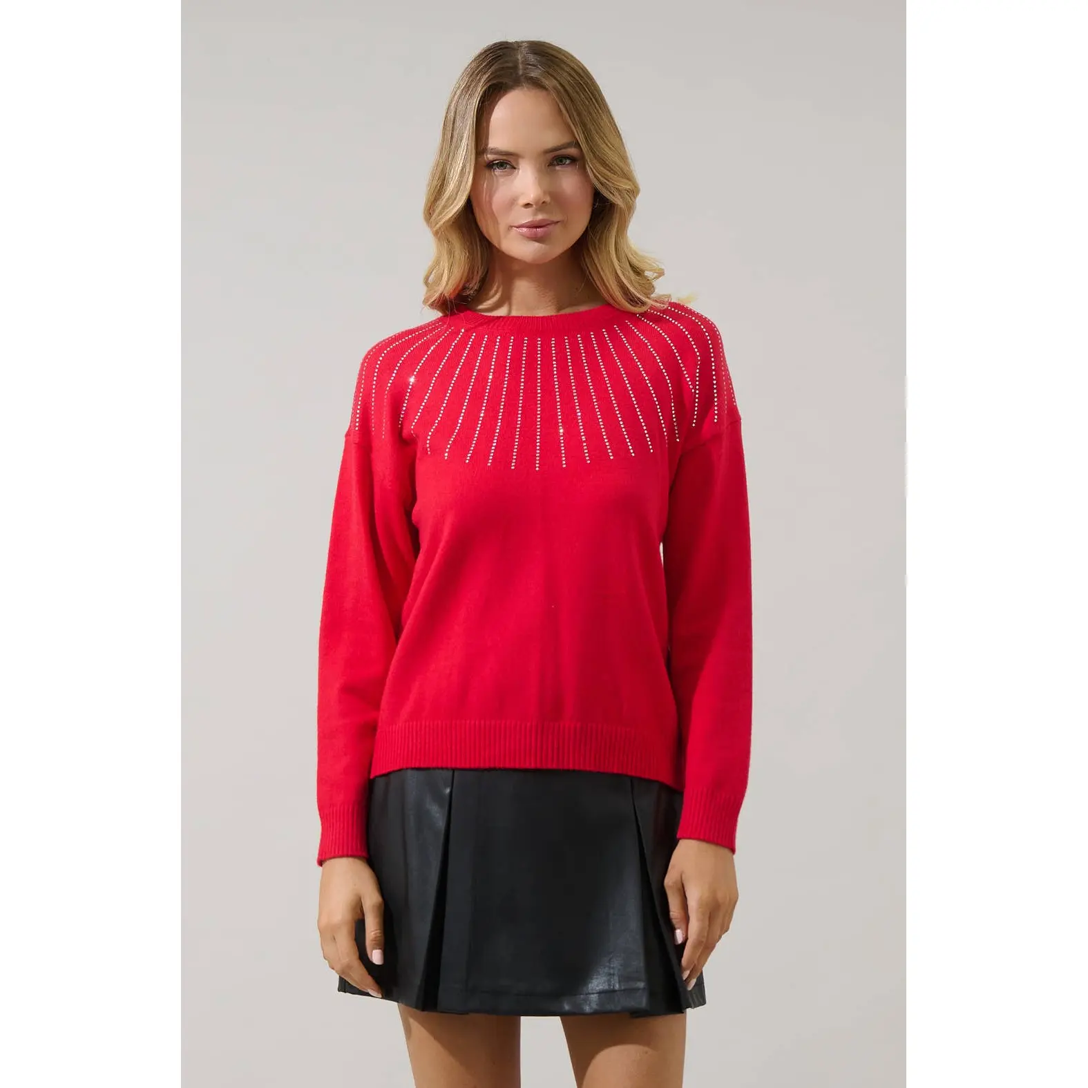 Shanice Rhinestone Knit Sweater – Red