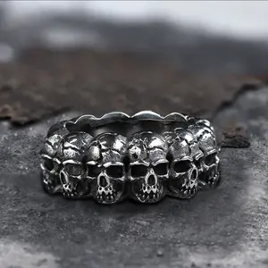 GTHIC Surrounded Titanium Stainless Steel Skull Ring for Men Women Gothic Mother's Day Gift Size 5-16 Durability