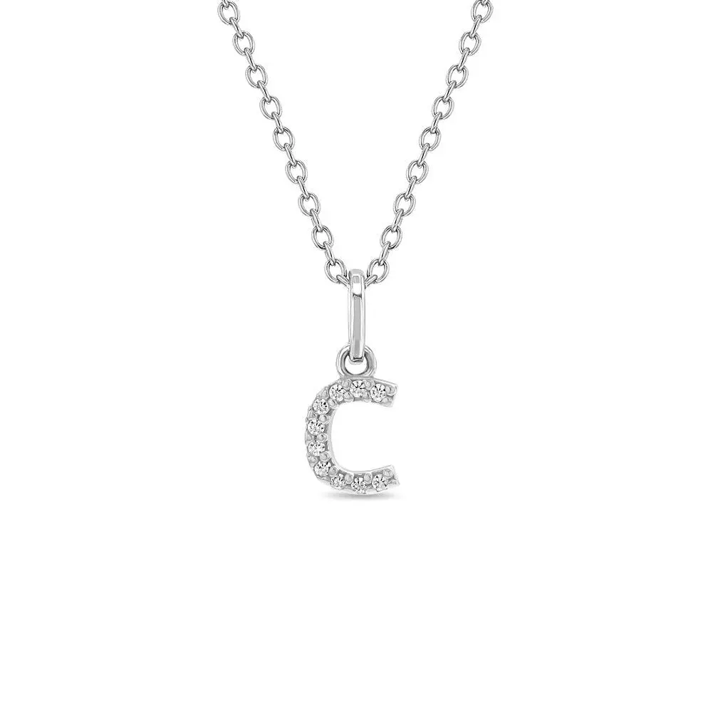 Cubic Zirconia Letter Kids / Girls Pendant/Necklace - Sterling Silver