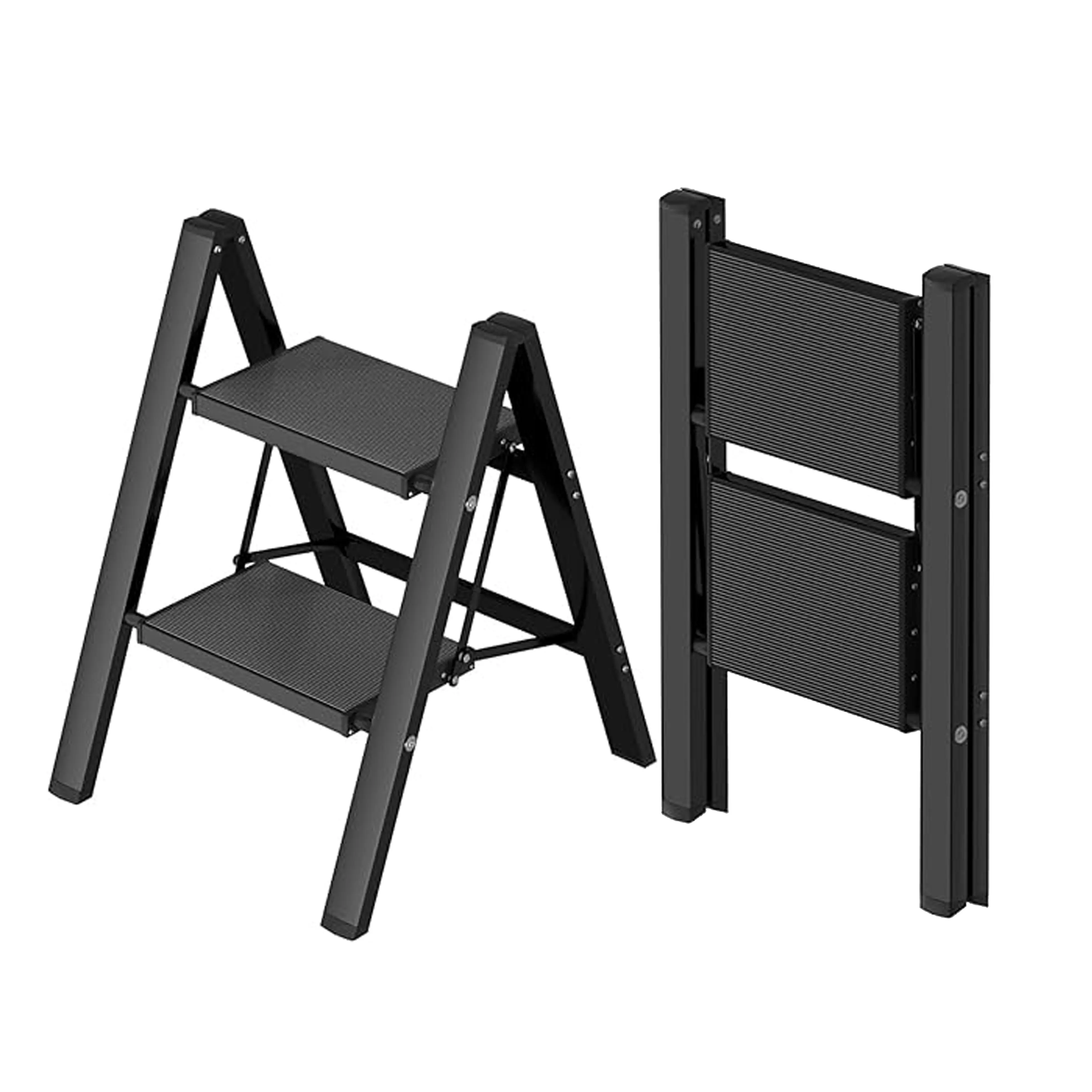 Taranta 2 Step Ladder,Aluminum Lightweight Folding 2 Step Stool with Anti-Slip Wide Pedal, 330lbs Capacity Step Ladder for Household,Kitchen,Office - Black