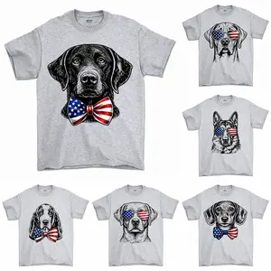 Puppy Love Dog T-shirt Showcasing 50 dog breeds in 4th of July Graphic Sport Grey Color, Cute Puppy Independence Day Shirt for Dog Lovers, printed on a cozy Gildan unisex crew pullover for pet lovers.
