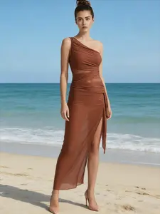 Women’s One-Piece Swimsuit Set – Summer Solid Color Ruched Swimwear with Matching Shawl Top & Skirt, Stylish Bathing Suit Outfit for Beach Vacation, Resort, Pool & Seaside