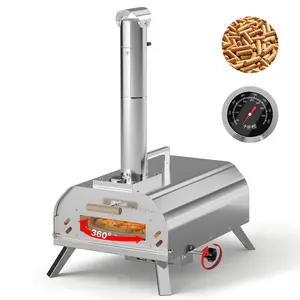 PARGRILL 12" Wood Pellet Pizza Oven Outdoor, Portable Pizza Maker with 360° Rotating FDA Pizza Stone and Adjustable Chimney Control, Stainless Steel
