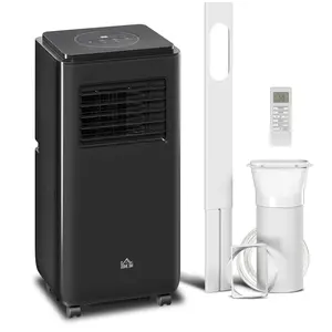 HOMCOM 8000 BTU Portable Air Conditioner for Rooms Up to 345 Sq. Ft., 5-in-1 AC Unit with Dehumidifier, Cooling Fan, Auto, Sleep & Remote, 24H Timer On/Off, Window Installation Kit, Black