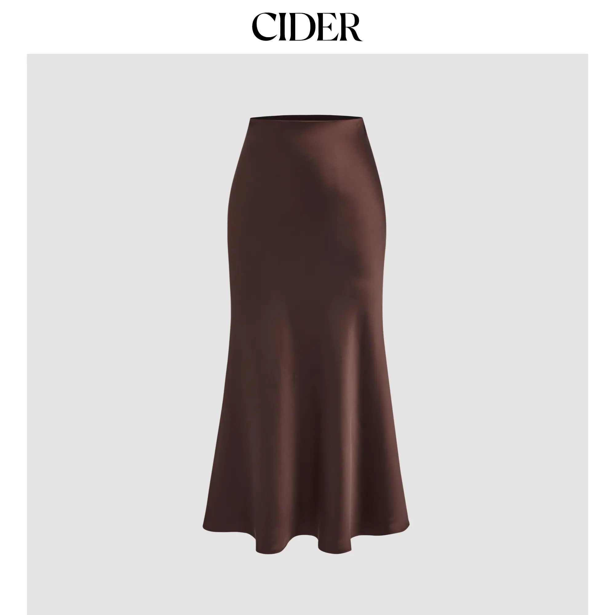 Cider Women's Elegant Solid Satin Maxi Skirt, Chic Mid Rise Fit with a Side Zipper for Formal Evening Wear, Bottoms, Lady, Fitted, Fishtail, Party Wear, No
