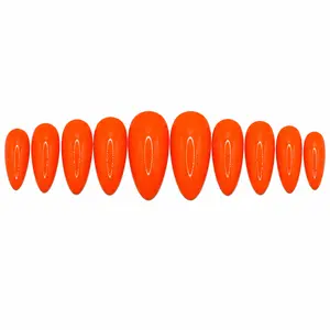 Unlock00 MARMALADE ORANGE - Almond Handmade Press On Nails | Easy To Apply, Long Lasting, High Quality