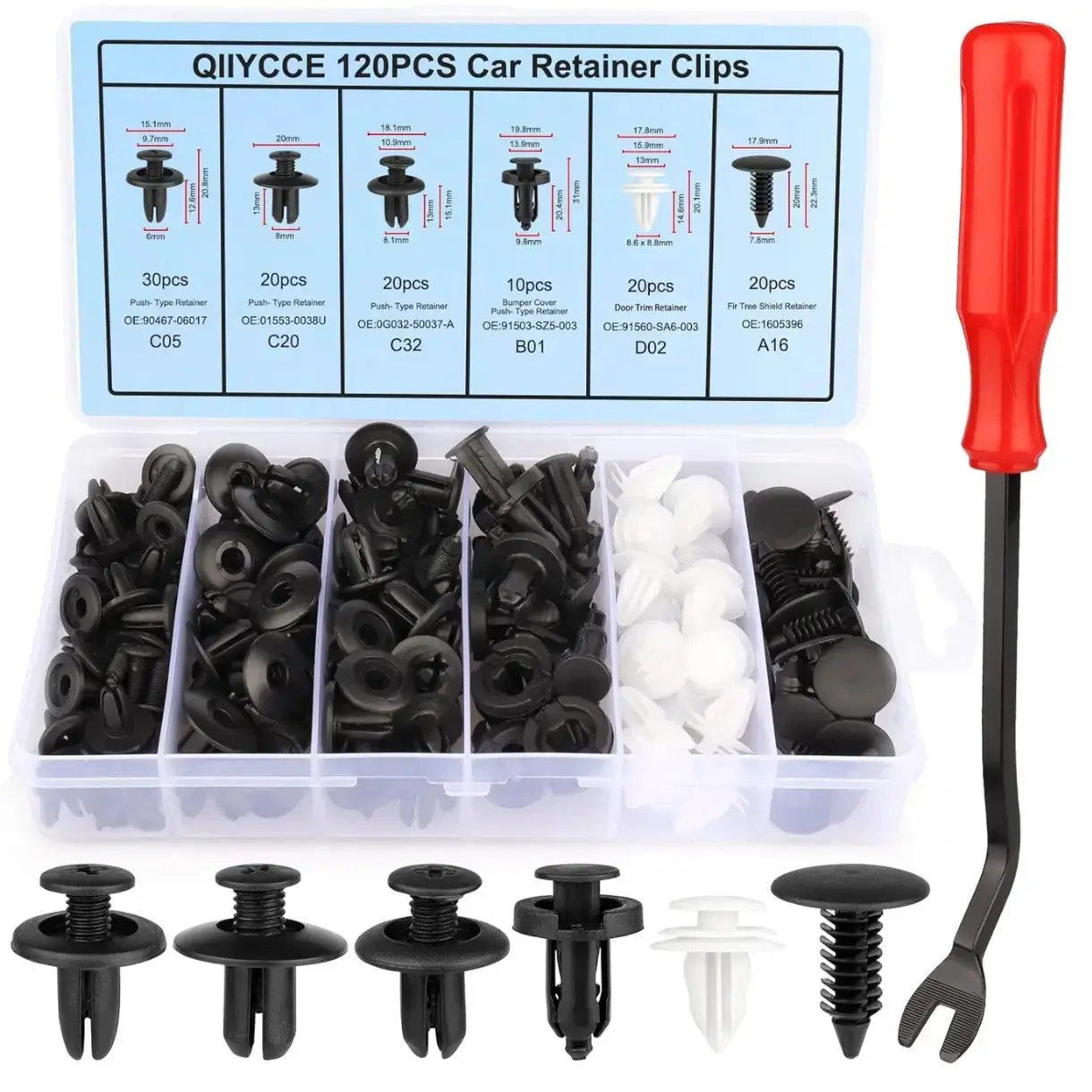 120PCS Car Clips & Plastic Rivets - 6 Popular Sizes, Fits Bumpers, Fenders & Most Car Models, Ideal for Body Fixing & Replacement