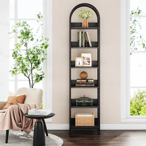LITTLE TREE 78.7" Tall Bookcase, 6-Tier Slim Bookshelf, Narrow Book Shelf with Metal Frame, Industrial Bookcase for Living Room, Study, Bedroom