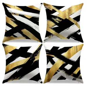 Black and Gold Abstract Geometric Stripe Decorative Pillow Covers, Set of 4with hidden zipper, machine washable, suitable for bedroom, living room, sofa, car and home decoration (pillow inserts not included).