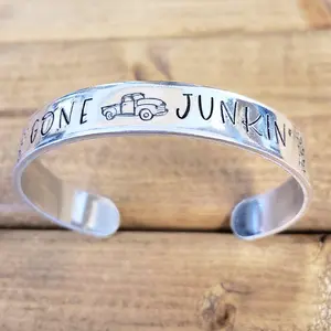alex 'Gone Junkin' Hand-Stamped Aluminum Cuff Bracelets, Adjustable Size, Polished Finish - Fashion Accessories, Costume Jewelry & Accessories, Bracelets & Bangles