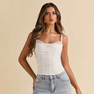 Women's Airy Solid Color Adjustable Strap Lace Mesh Flattering Top, Elegant Back Hook Breathable Daily Outfit