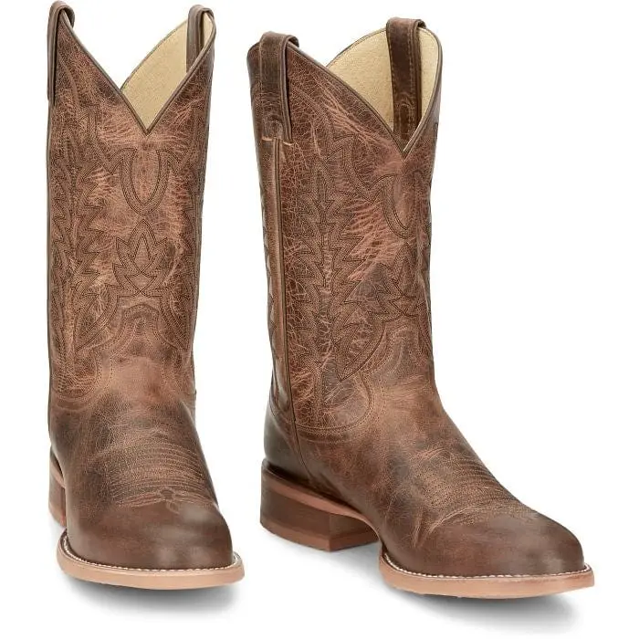 Justin Men’s Classic Closed-Toe Leather Cowboy Boots, Carsen Footwear with Rubber Sole, Stylish Decor-Accented Walking Shoes, Design