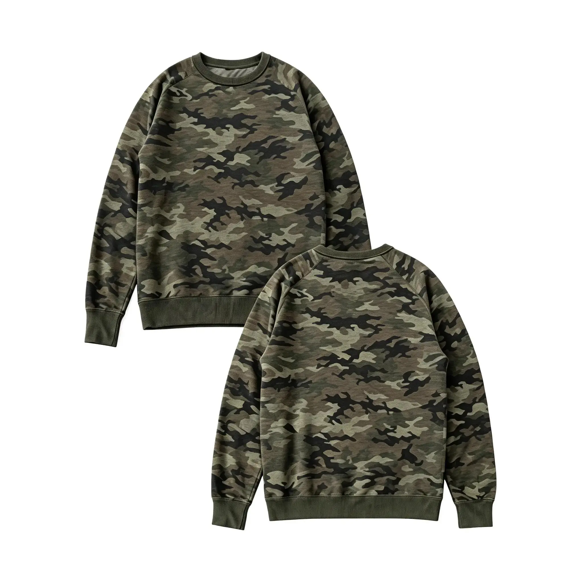 Men's 100% Cotton Camo Crewneck Sweatshirt, Classic Camouflage Print Raglan Sleeve Pullover, Casual Loose Fit Long Sleeve Crew Neck Top, Soft Heavyweight Cotton Sweatshirts For Men Daily Wear Streetwear Fall Winter Athletic Outfits Hem Hoodie