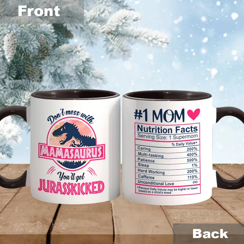 Stylish Printed Ceramic Coffee Cup - Reusable, Washable "Don't Mess With Mamasaurus" Mothers Day Gift for Mom from Daughter or Son, Nutrition Facts Drinkware - mth10305